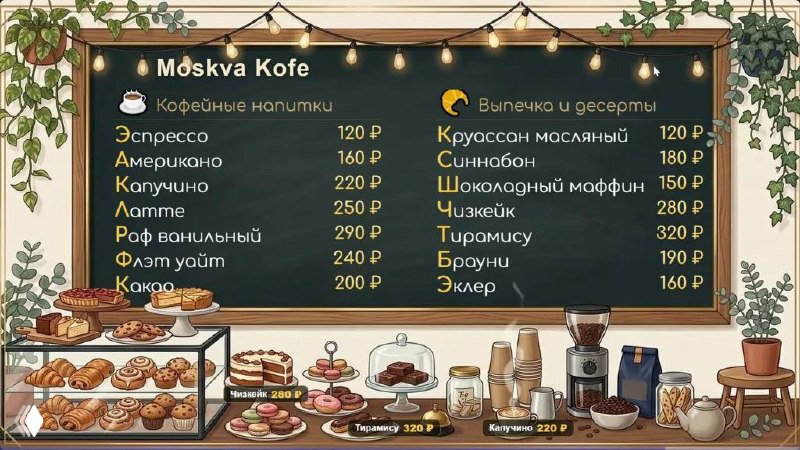 Меню‑борд для кофейни с нейросетями