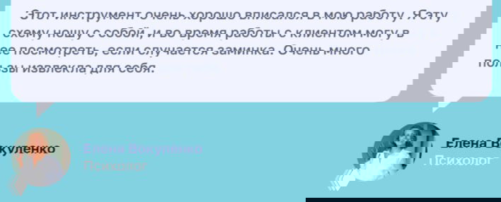 Фрагмент с коротким комментарием выпускника на бирюзовом фоне, заметны элементы оформления карточек с цитатами и подписью специалиста.