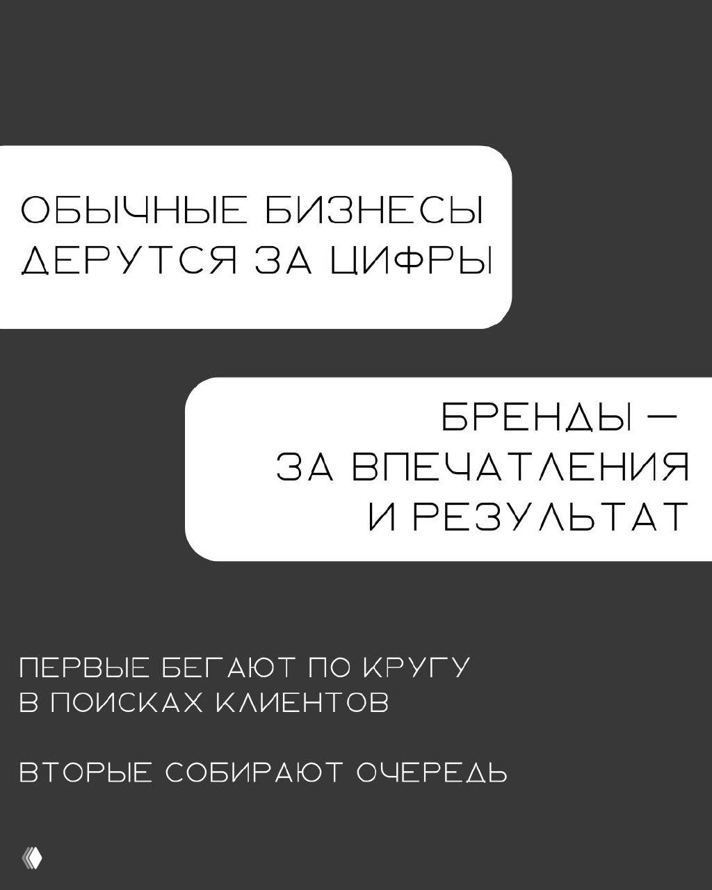 Финальный слайд на тёмном фоне с белым блоком: выводы о том, когда стоит фокусироваться на цене, а когда — на создании ценности для клиента.