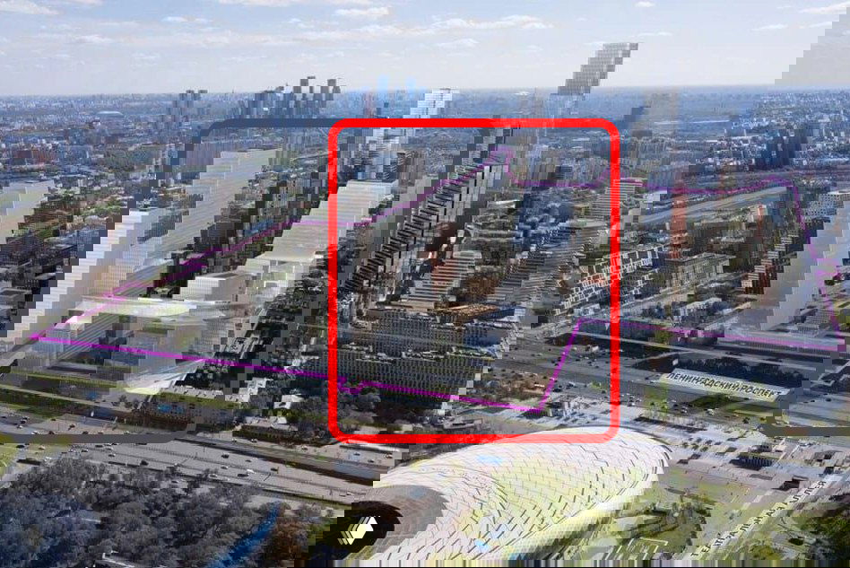 Архитектурная визуализация мегапроекта: группа высотных и среднеэтажных зданий вдоль Ленинградского проспекта напротив стадиона «Динамо»