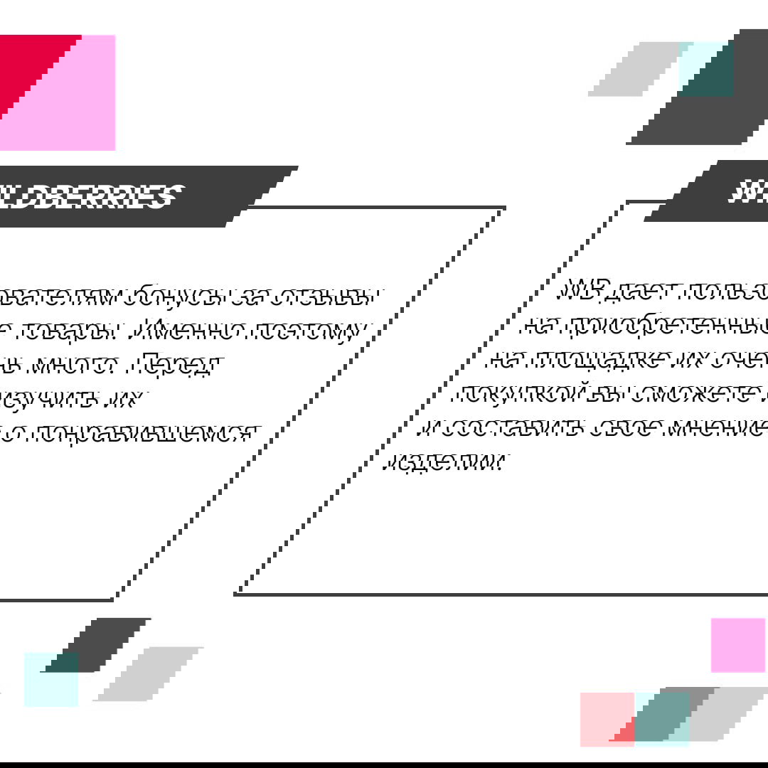 Инфографика с заголовком «WILDBERRIES»: карточка о бонусах за отзывы и возможности изучить мнения покупателей о товарах РЕХАУ.