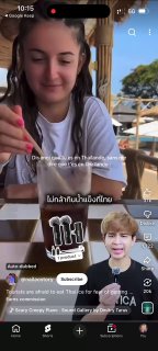 Скриншот вирусного ролика: туристка за столом у моря демонстративно достаёт кусок льда из коктейля на террасе кафе с видом на пляж