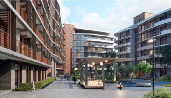 Пространство между корпусами: пешеходные дорожки, зоны отдыха, освещение и малые архитектурные формы в концепте комплекса.