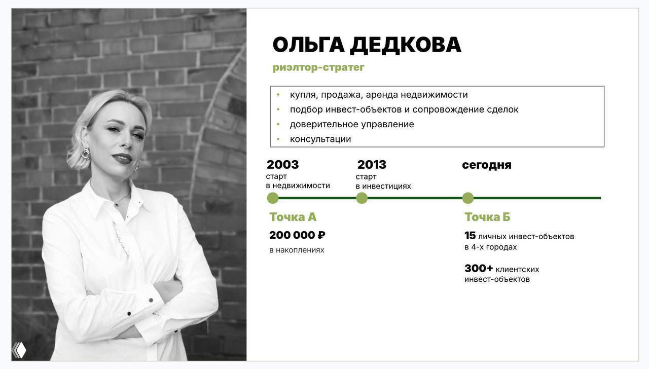 Ольга Дедкова — риэлтор и инвестор