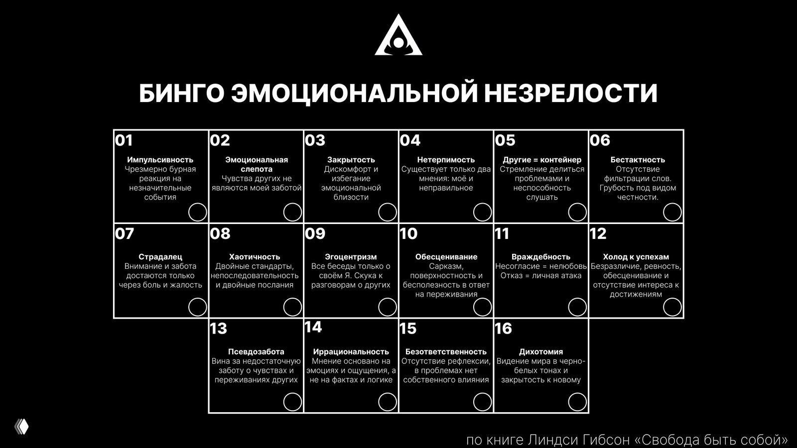 Бинго эмоциональной незрелости по Линдси Гибсон