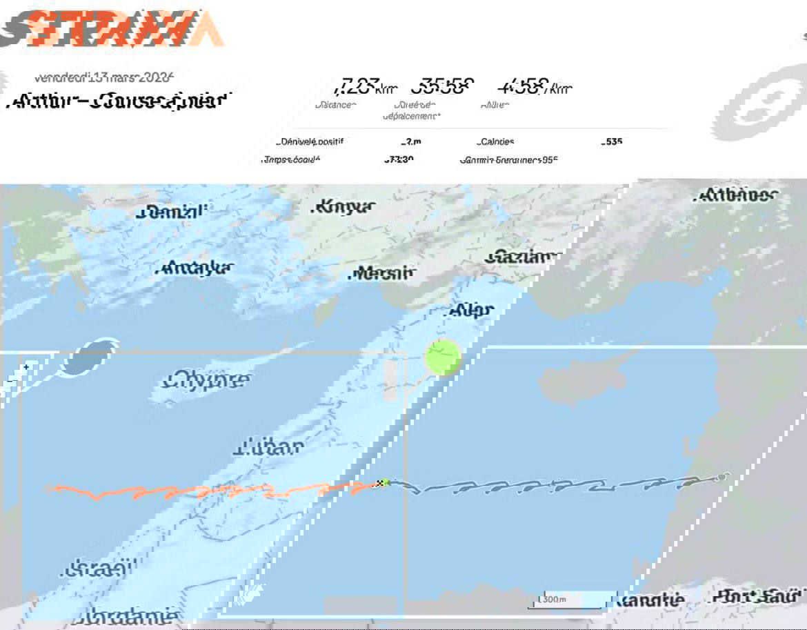 Авианосец «Шарль Де Голль» на карте Strava