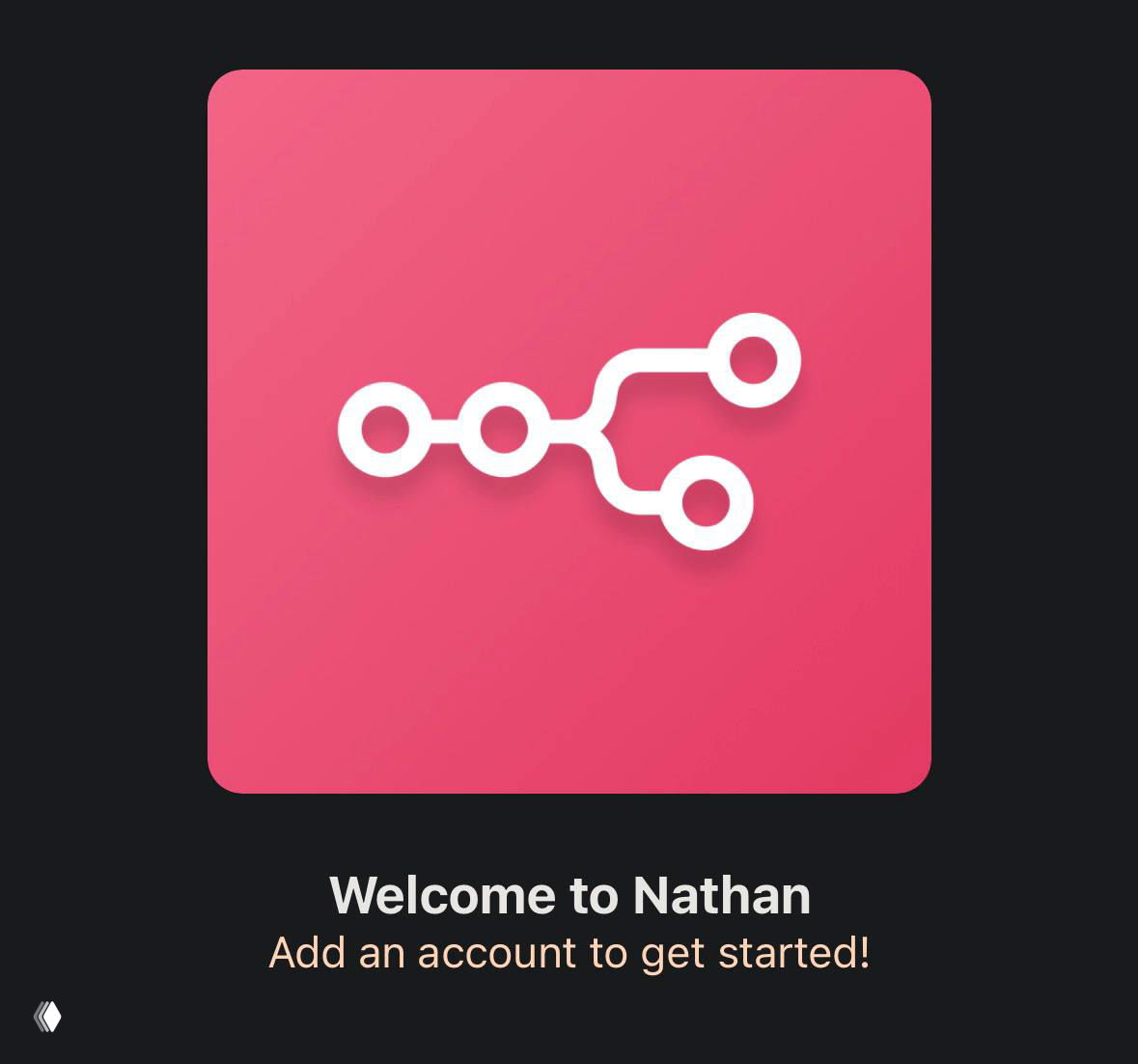 Иконка/обложка n8n на тёмном фоне: розовый квадрат с белой схемой узлов и текстом приветствия "Welcome to Nathan" — интерфейсная заставка.