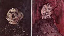 Две тёмные миниатюрные работы рядом, близкие по тональности и текстуре, показывающие мрачную вариацию лиц и мазка у автора.