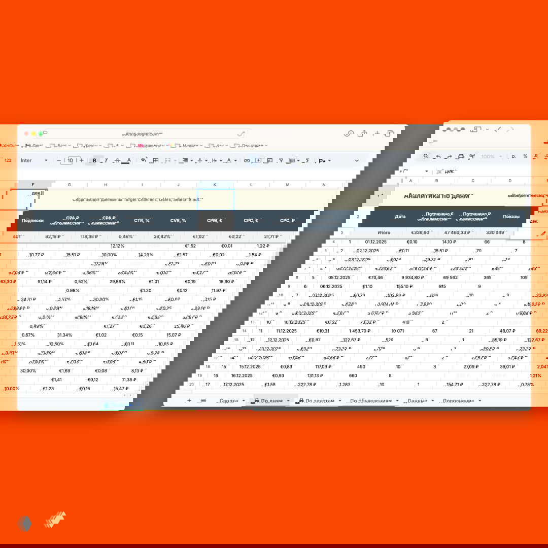 Табличка для работы с трафиком