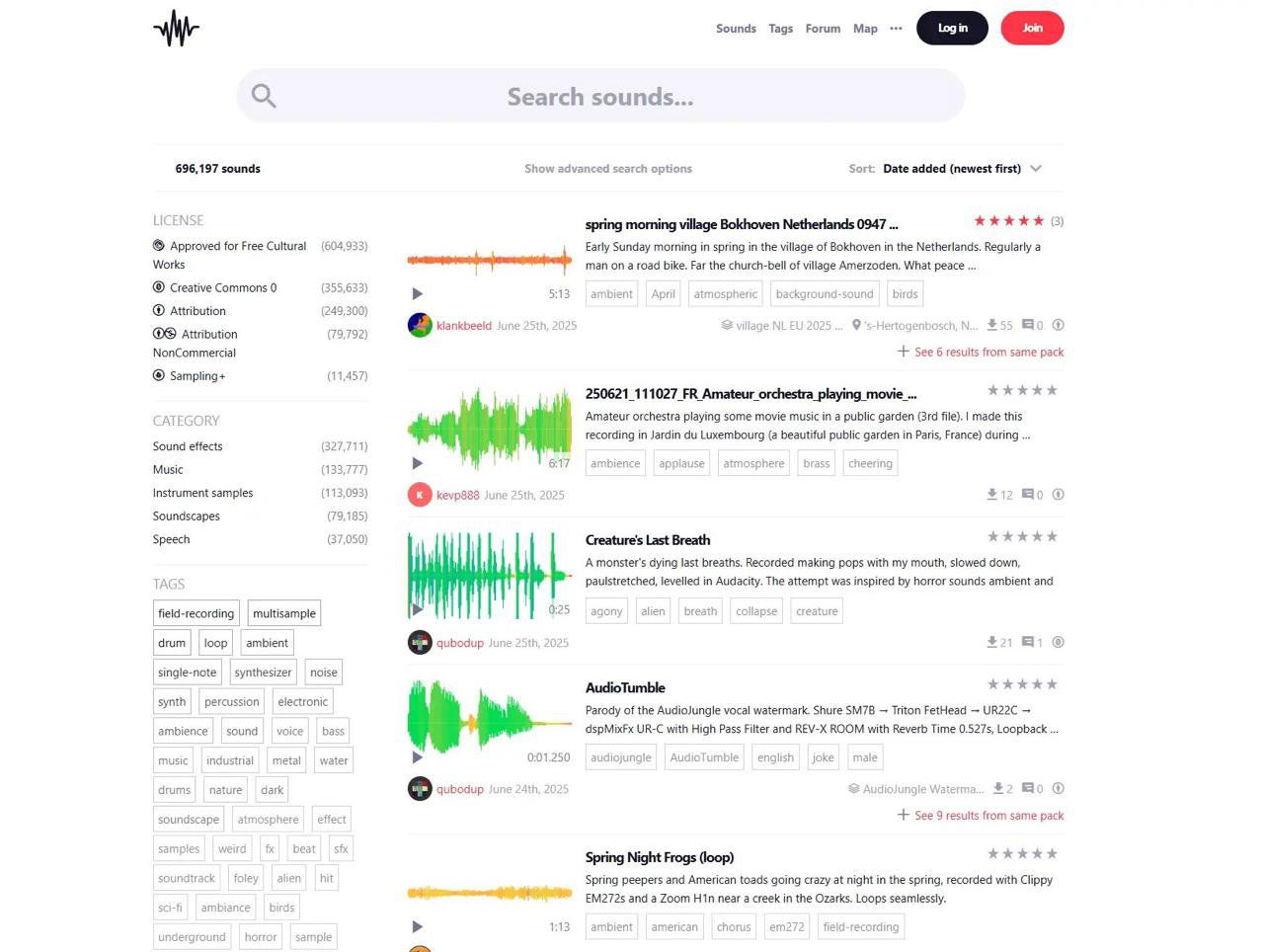 Freesound — библиотека звуков