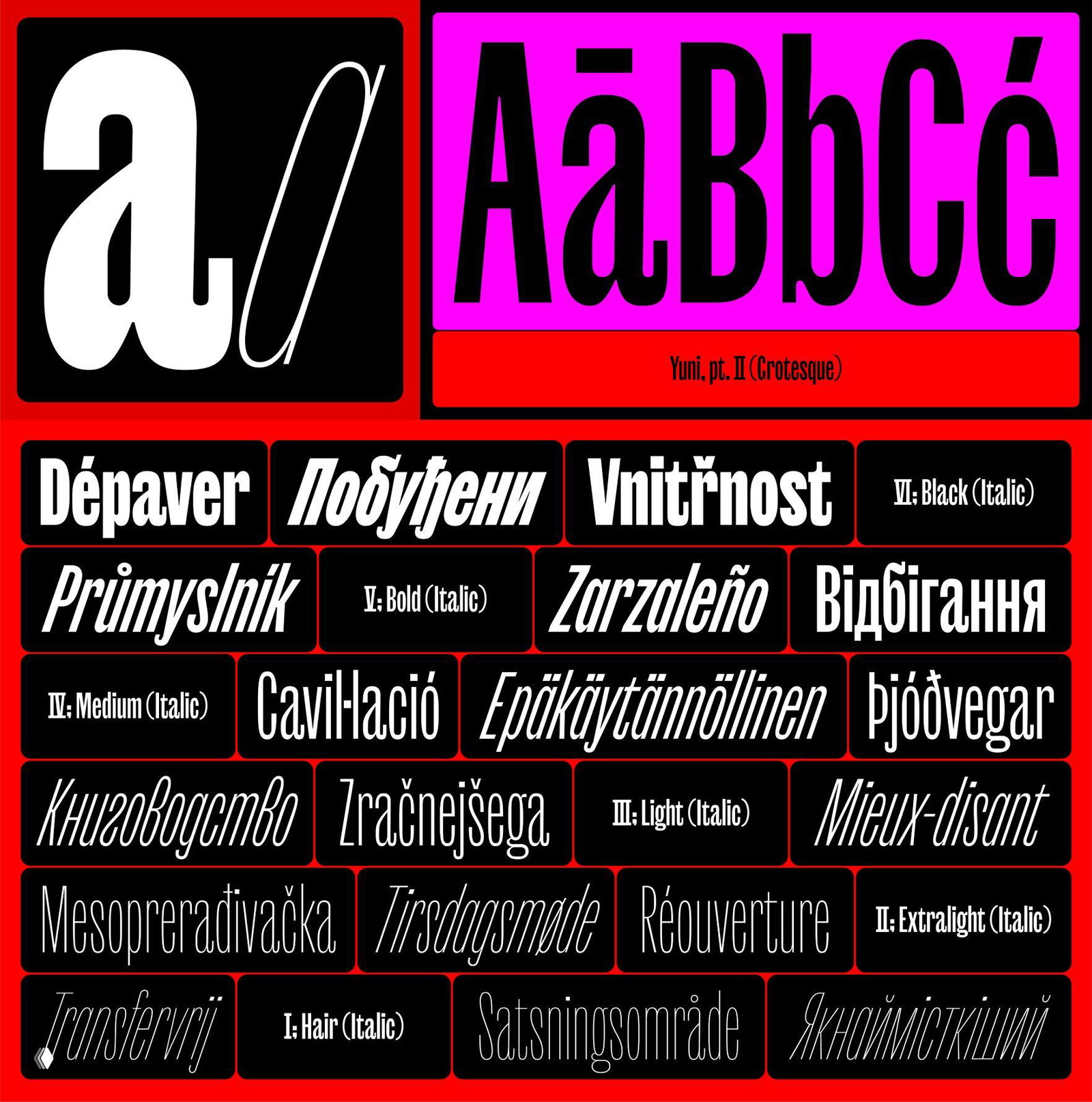 Yuni Grotesque — стильный узкий гротеск