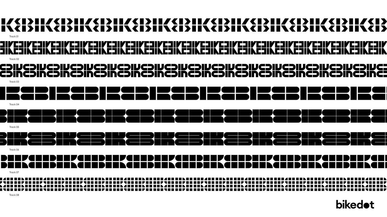 Набор стилизованных следов протектора в разных вариациях: чёрные геометрические модули, повторяющиеся ряды, демонстрация модульной айдентики бренда.