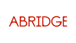 Слово ABRIDGE в геометрической гарнитуре красного цвета на белом фоне — лаконичный пример фирменной типографики.