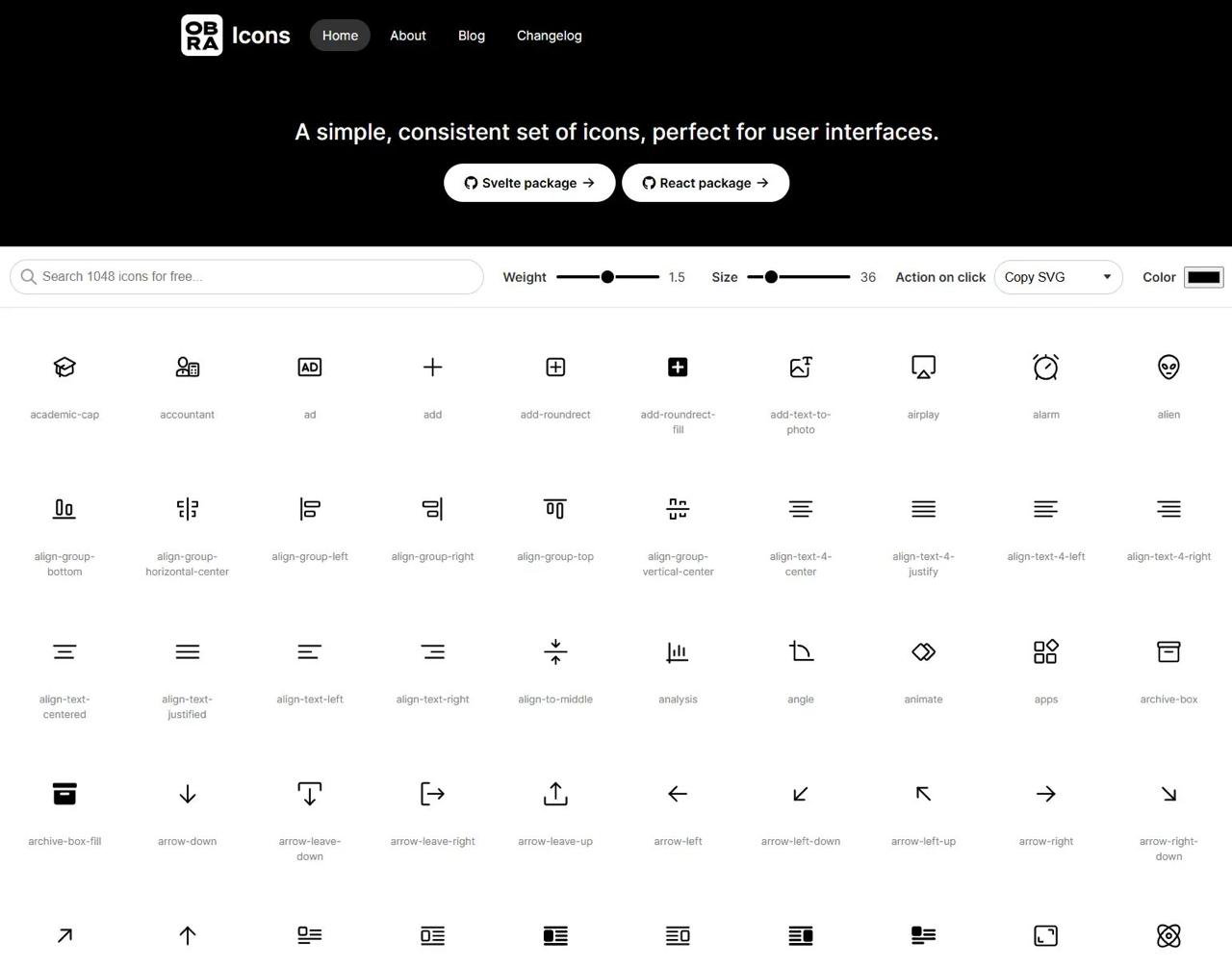 Obra Icons — набор из 1000+ иконок 24×24