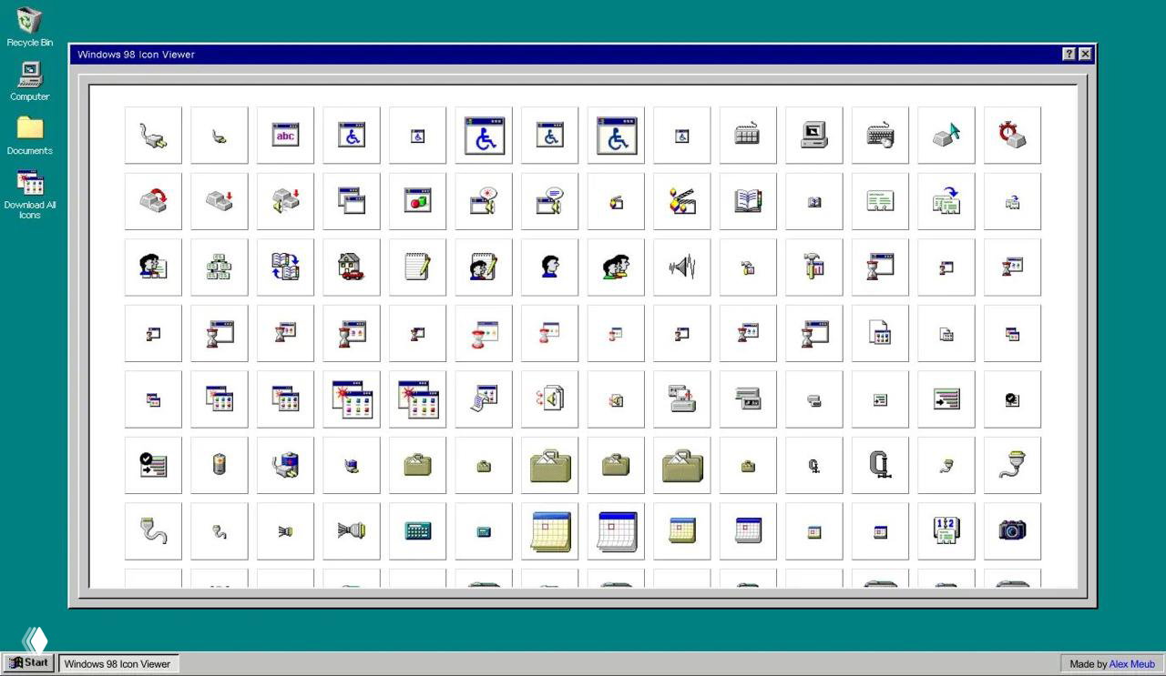 Windows 98 Icon Viewer — архив оригинальных иконок