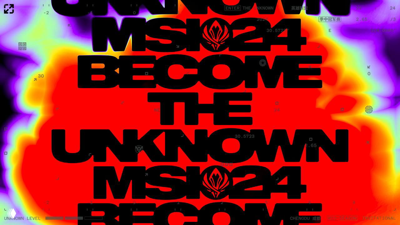 Постер или экран с множественными большими чёрными заголовками на фоне ярких цветовых пятен, эффект тепловой карты вокруг текста MSI24.