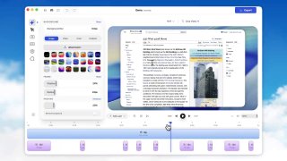 Скриншот интерфейса Recordly на macOS: окно записи экрана с таймлайн‑редактором, панель эффектов и выделенный курсор.
