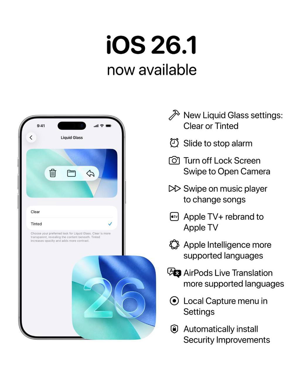 Вышла iOS 26.1 — «жидкое стекло» теперь можно отключить