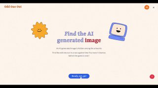 Скриншот страницы игры Google Arts & Culture «Find the AI generated image» с игровым интерфейсом, заголовком и кнопкой старта.