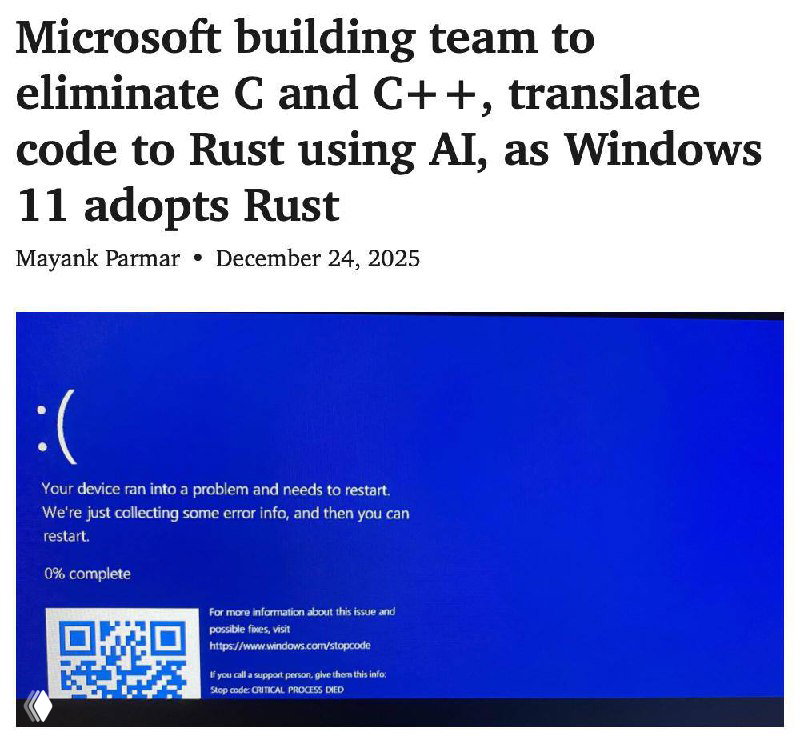 Искажённый скриншот статьи: часть заголовка вверху и крупный фрагмент синего экрана смерти Windows с QR‑кодом.