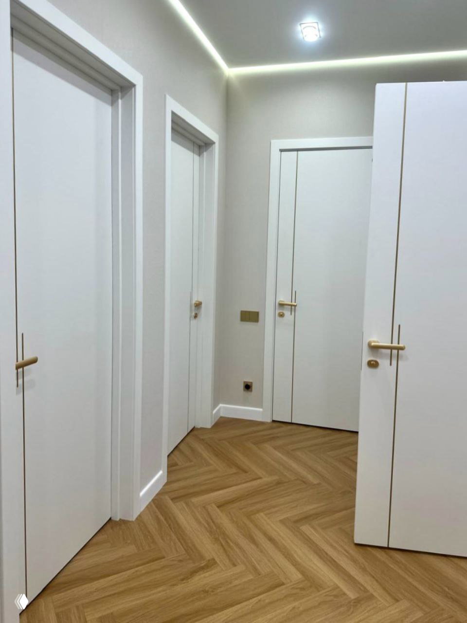 Дверь Лайн 12 с золотым алюминиевым молдингом