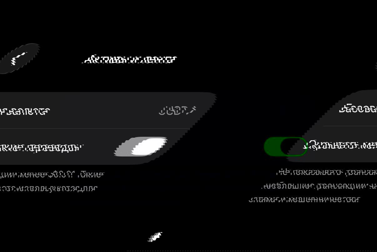 Функция «Скрывать мелкие переводы» в MyTonWallet