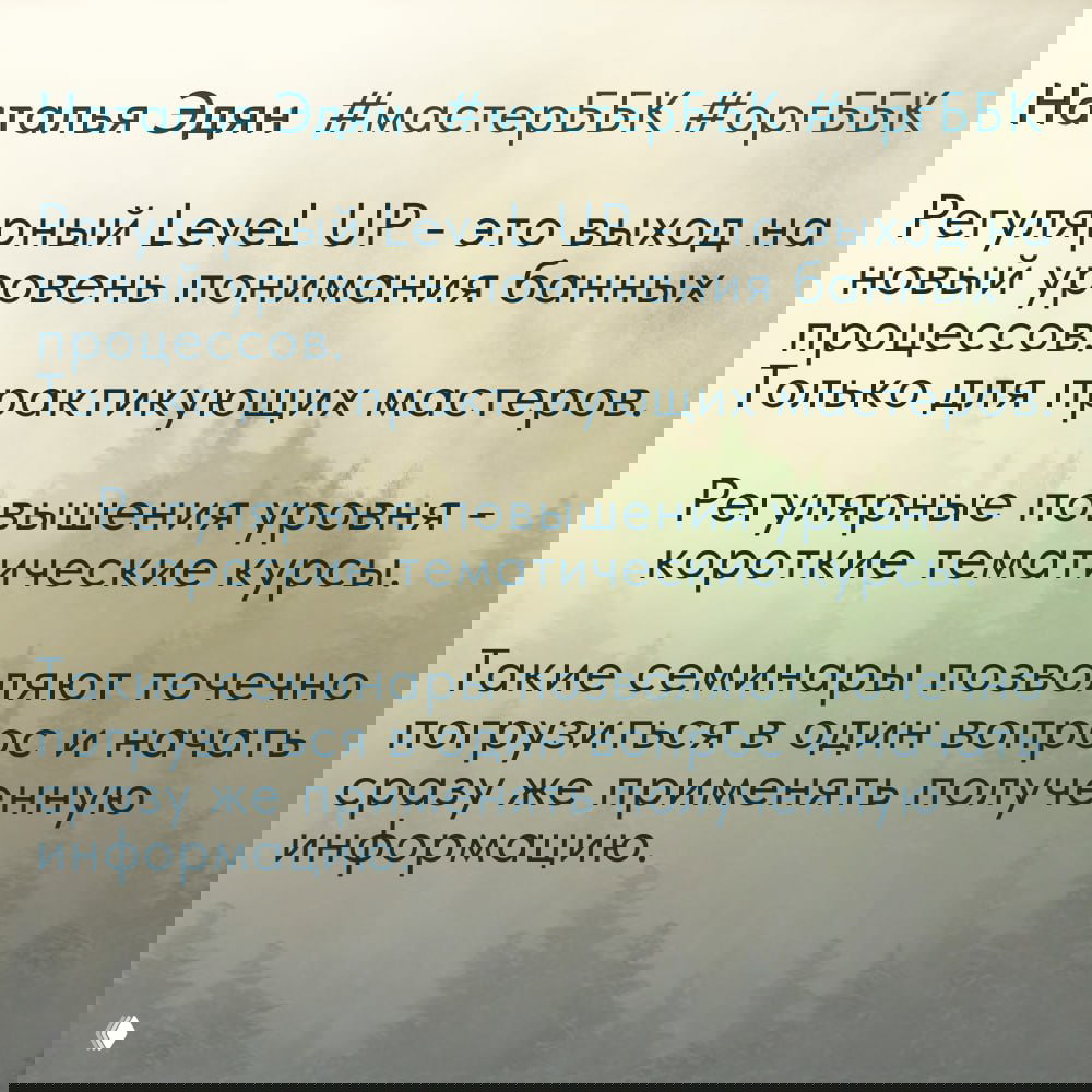 Информационный слайд с текстом о LevelUp: описание курса для практикующих мастеров, формат и целевая аудитория.