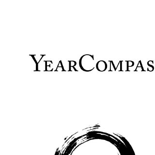 Обложка файла YearCompass: чёрный логотип YearCompass на белом фоне и стилизованный круговой штрих — визуал для годовой рефлексии и планирования.