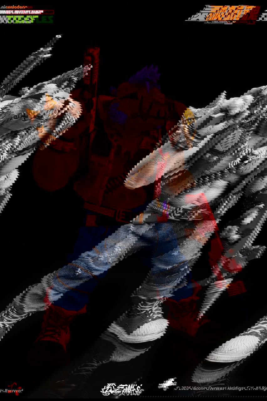 Ракурс с оружием-дрелью и сменными руками: демонстрация всех аксессуаров комплекта фигурки Бибопа 1/12 и качества окраса, акцент на деталях и вариантах позирования для коллекционеров и фотографов.