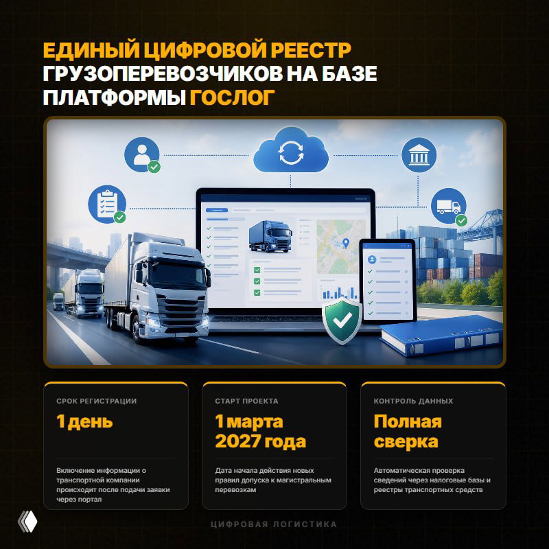 Единый цифровой реестр грузоперевозчиков на ГосЛог