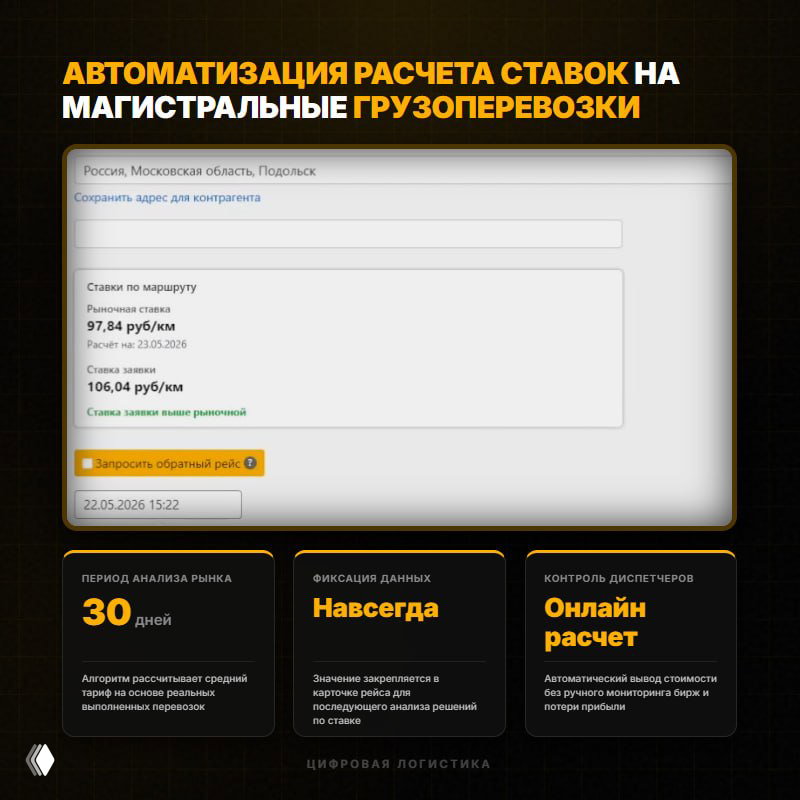Автоматизация расчета ставок на магистральные грузоперевозки