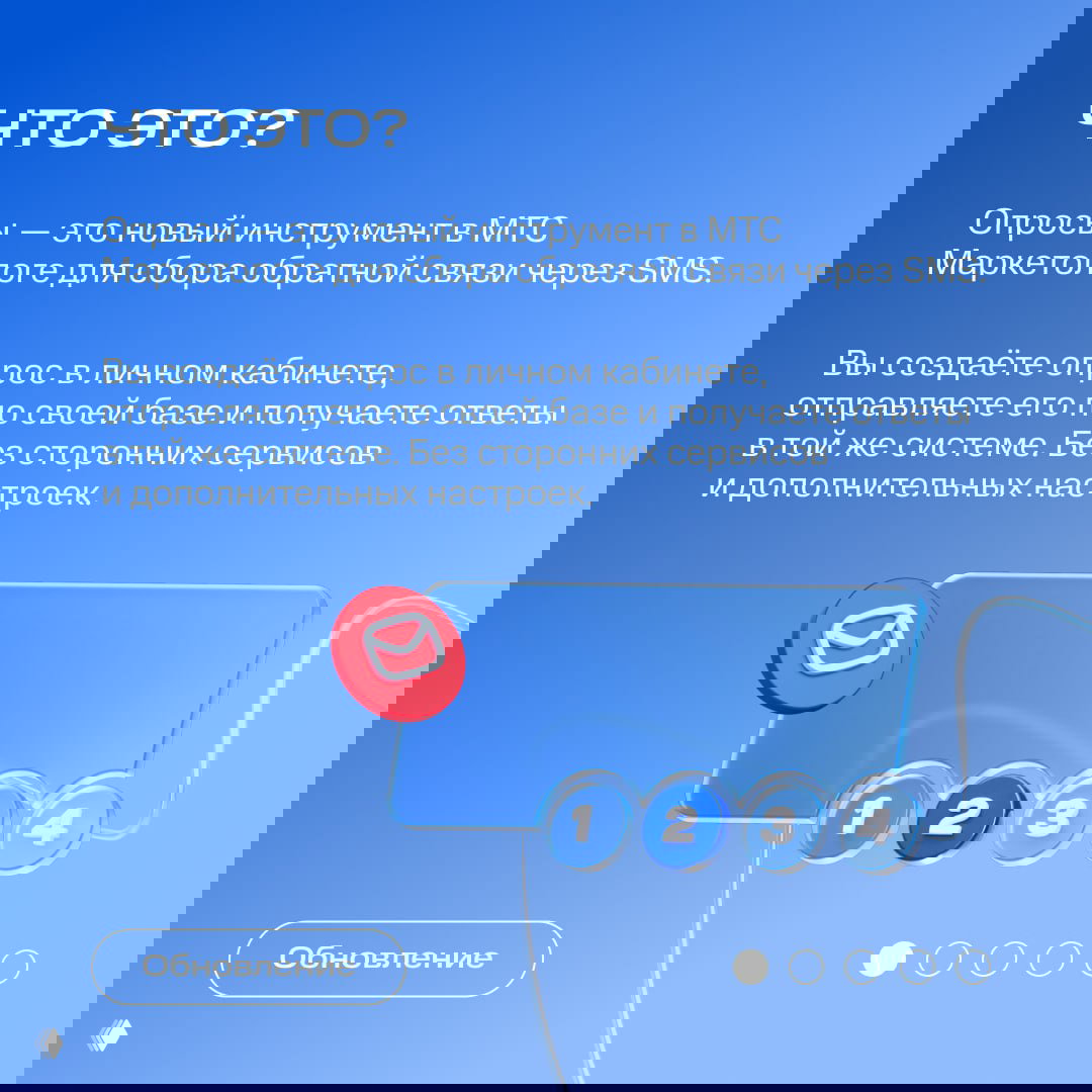 Слайд с заголовком «Что это?» и текстом: опросы в МТС Маркетологе для сбора обратной связи через SMS без сторонних сервисов.