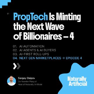 Promotional slide for PropTech talk with Sergey Osipov portrait and Naturally Artificial logo on black-blue background