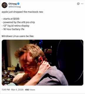 Фото-мем с человеком, который покрывает лицо руками в раскаянии — используется как иллюстрация сожаления пользователей о недавних покупках до анонса Neo.