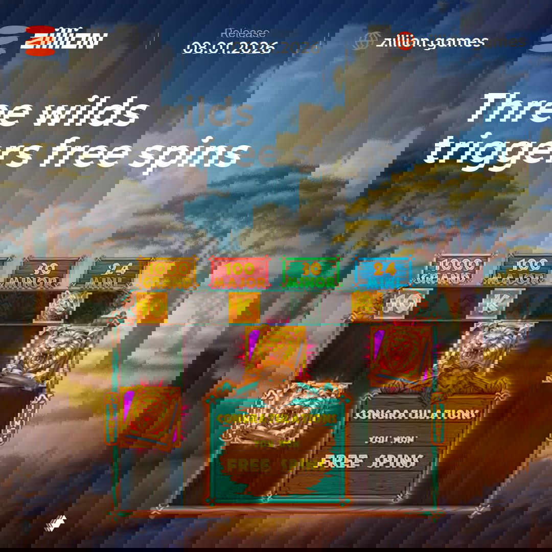 Promotional frame displaying the free spins trigger with three wilds and the Free Spins you won message for Book of the Golden Lion.