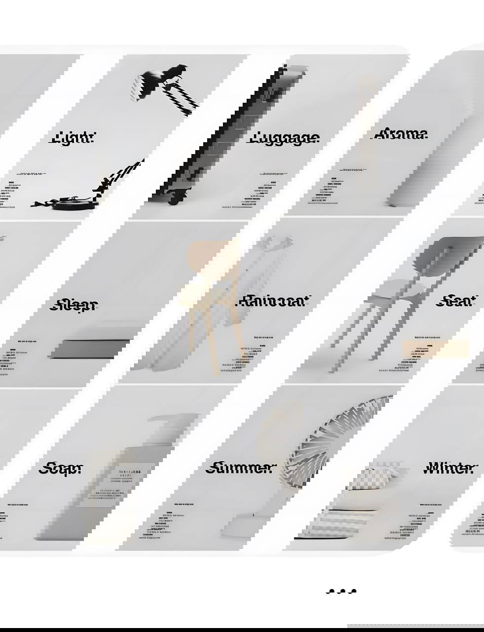 Сет из постов и карточек с белыми фонами и крупной типографикой, демонстрирующий сеточный минимализм и визуальную ясность.