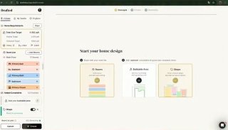 Скрин интерфейса Drafted.ai с боковой панелью параметров и превью карточек планировок домов, кнопкой генерации