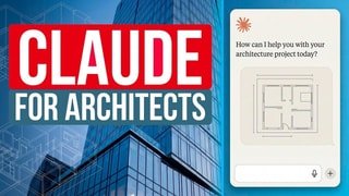 Баннер‑превью: надпись «CLAUDE FOR ARCHITECTS», фасад современного офисного здания и интерфейс мобильного чата Claude на экране.