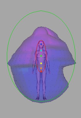 Сравнительный снимок ауры человека: виден общий энергетический контур и точки концентрации, свидетельствующие о блокировках.