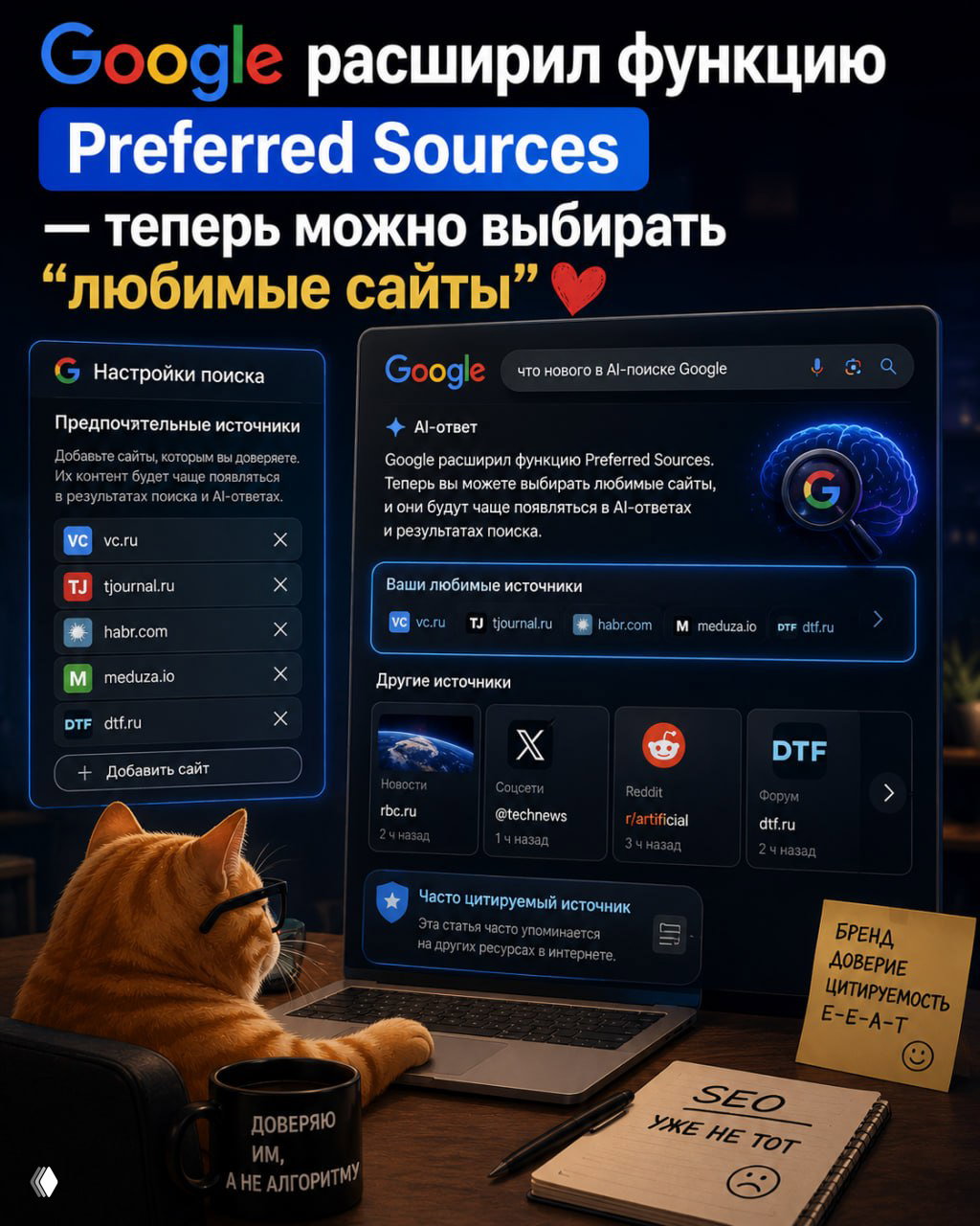 Google расширил Preferred Sources — выбирать «любимые сайты»