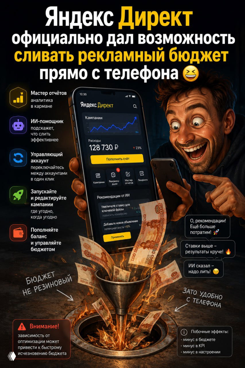 Яндекс Директ: слив рекламного бюджета с телефона