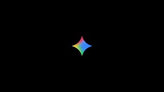 Логотип Gemini — маленькая радужная ромбовидная звезда на чёрном фоне, иллюстрация анонса функции создания документов, таблиц, слайдов и экспорта в PDF в чате.