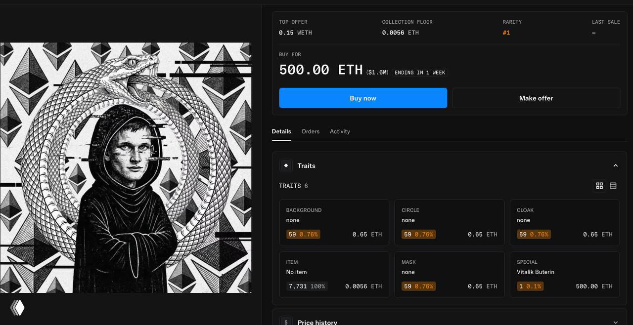 Digital Mr.Freeman #6198 с trait'ом Vitalik Buterin