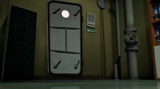 Стилизованное изображение металлической герметичной двери и труб — ассоциативная иллюстрация безопасности и защиты.