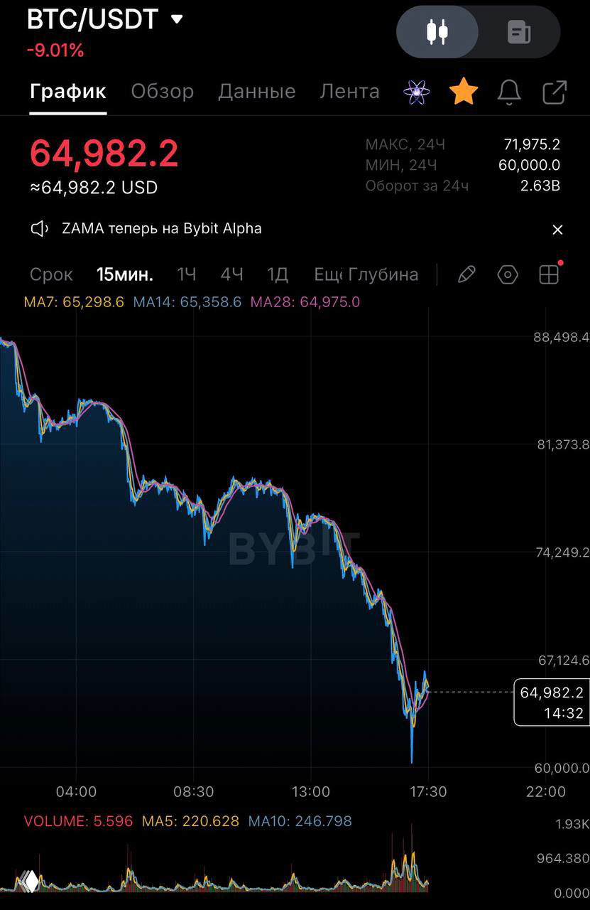 Мировая финансовая пирамида: BTC на $65k после обвала!