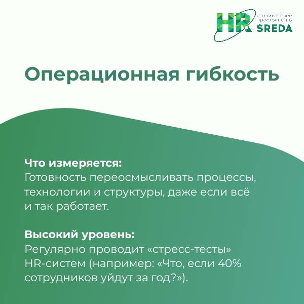 Инфографика «Операционная гибкость»: карточка с текстом о готовности пересматривать процессы, технологии и структуры для устойчивости HR.