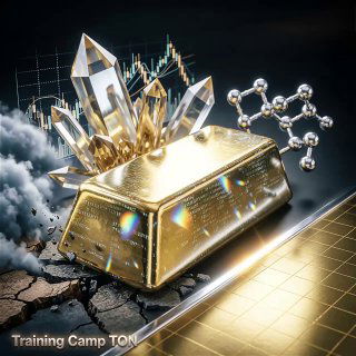 Иллюстрация: крупный золотой слиток на трещиноватом фоне, кристаллы и восходящий график цен на заднем плане — символ возможного скачка цен на золото.