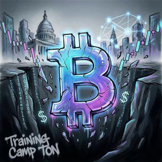 Иллюстрация: стилизованный знак Биткоина на фоне Капитолия и цифровых сетей, символ влияния регуляции.