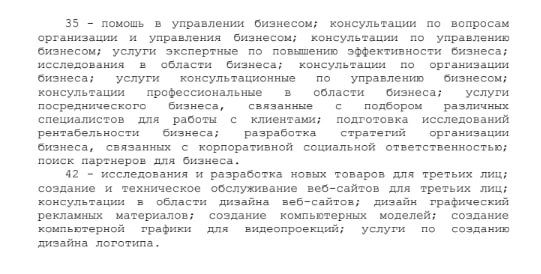 Фрагмент официального документа с печатным текстом, перечислением услуг и описанием сферы деятельности организации, приложенный к заявке