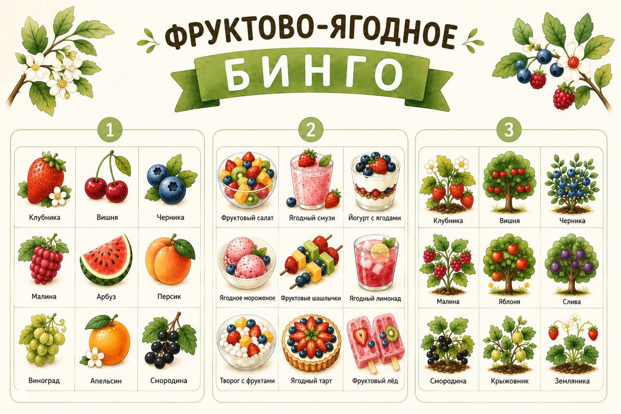 Фруктово-ягодное бинго: 3 уровня для игры